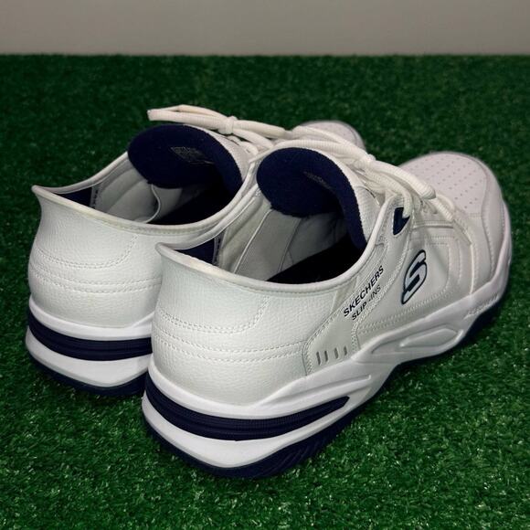 Skechers Durham Hands Free Slip-Ins Men’s 12 Extra Wide White Navy Comfort